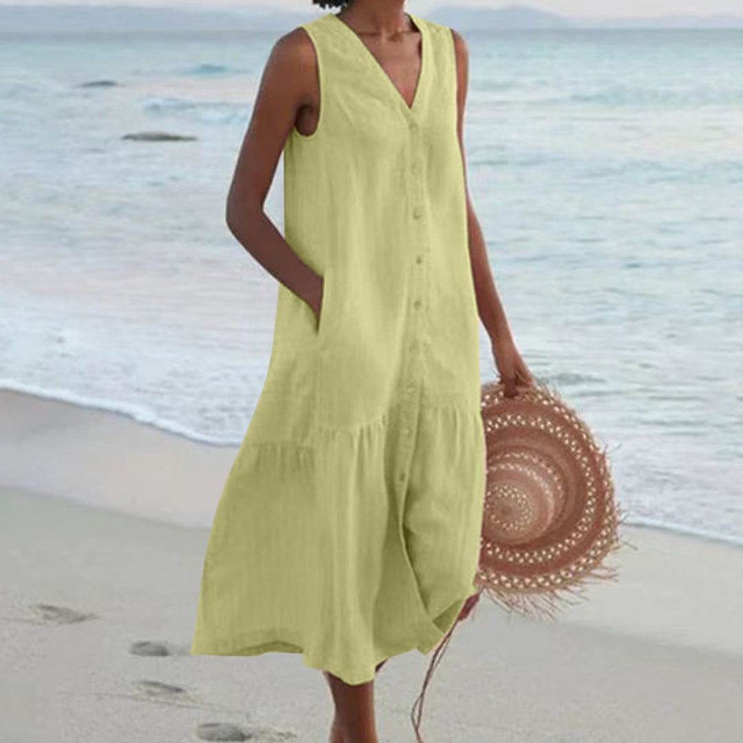 Robe midi trapèze à boutons pour femme
