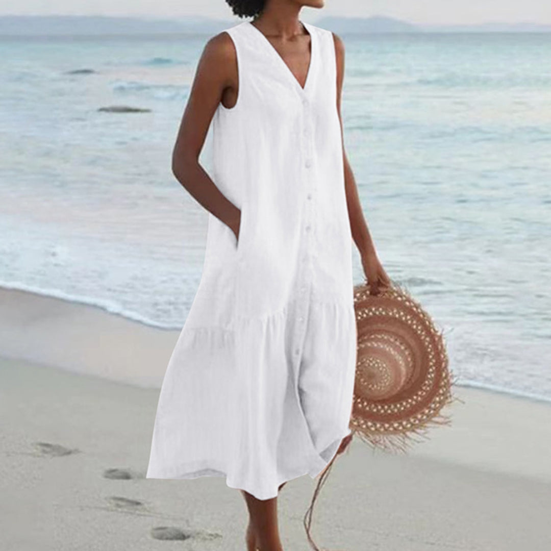 Robe midi trapèze à boutons pour femme