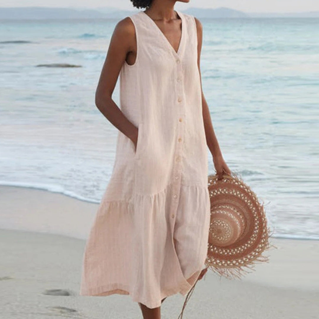Robe midi trapèze à boutons pour femme