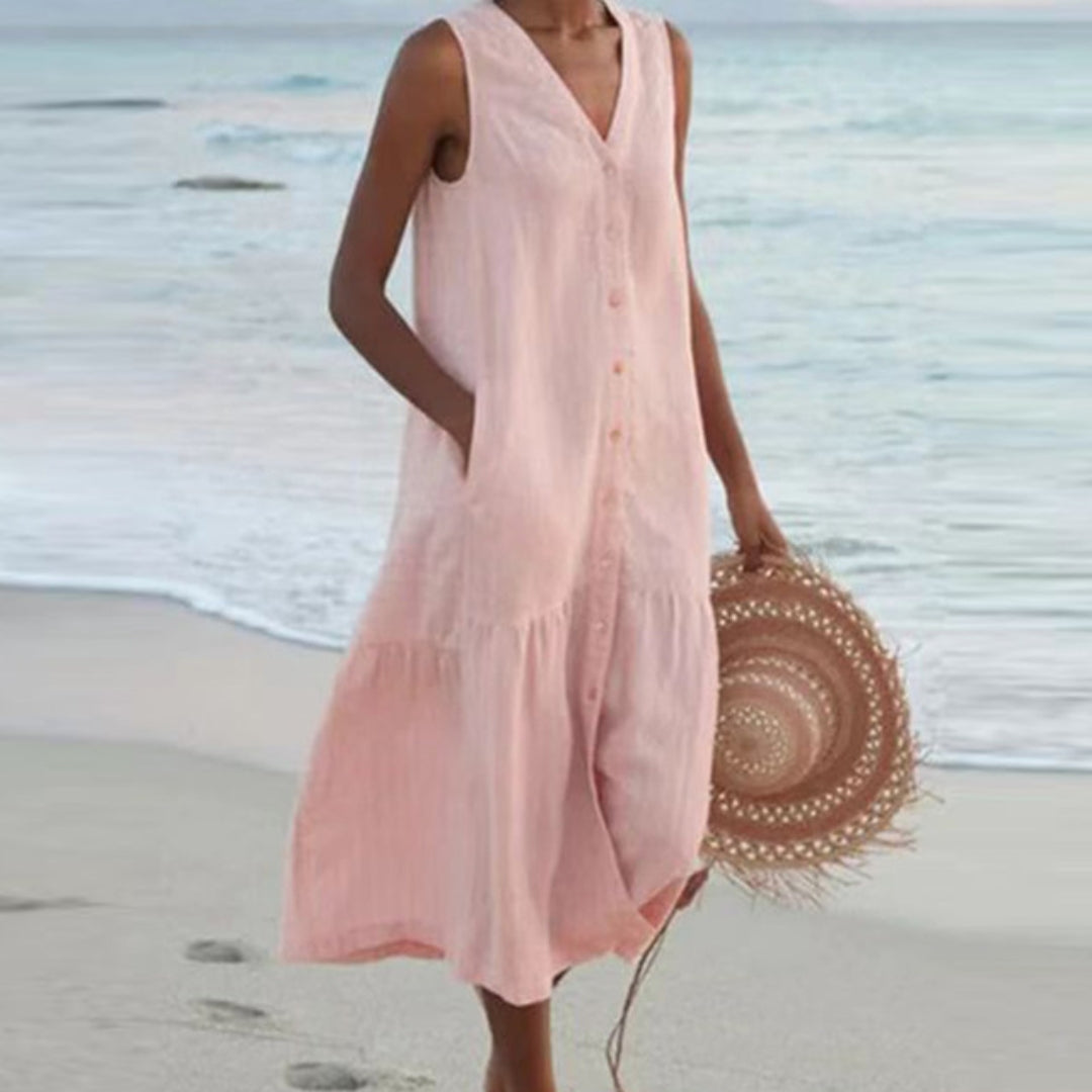 Robe midi trapèze à boutons pour femme