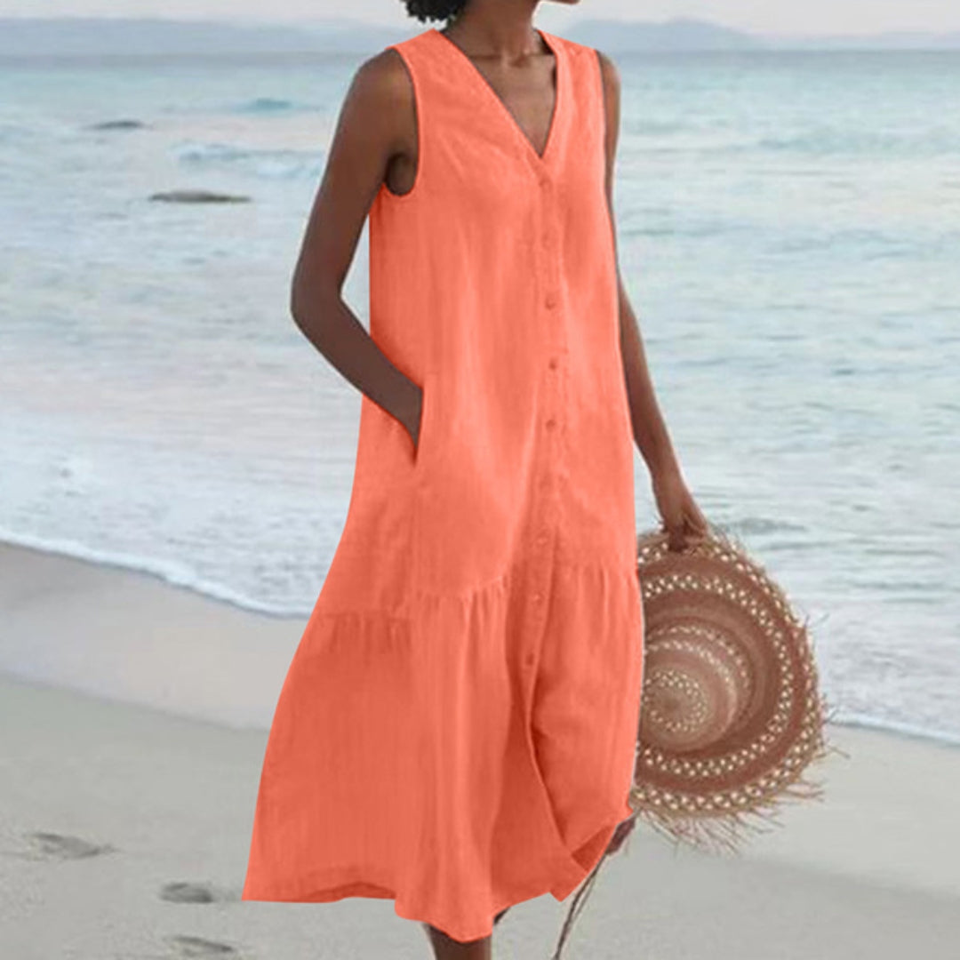 Robe midi trapèze à boutons pour femme