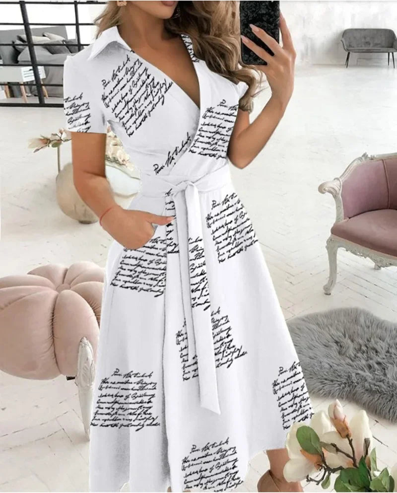 Robe midi trapèze à ceinture à nouer pour femme