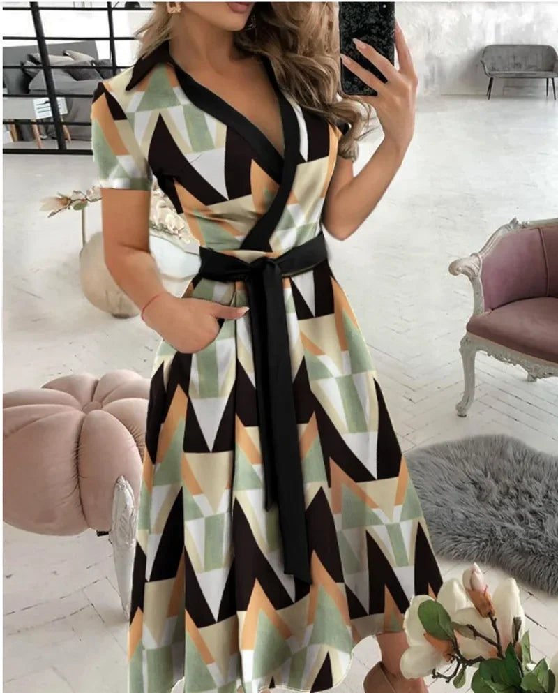 Robe midi trapèze à ceinture à nouer pour femme