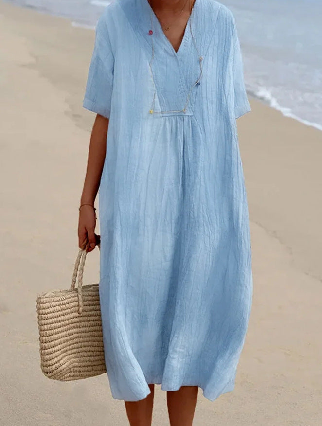Robe midi trapèze à col en V femme
