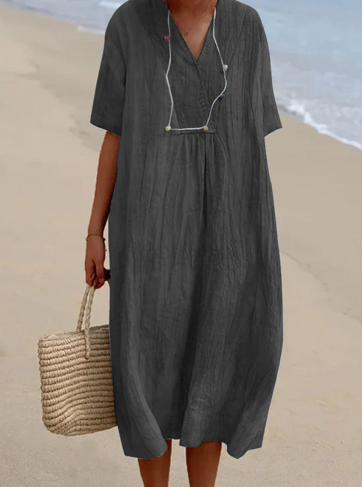 Robe midi trapèze à col en V femme