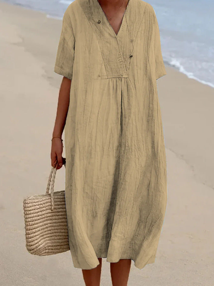 Robe midi trapèze à col en V femme
