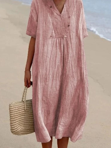 Robe midi trapèze à col en V femme