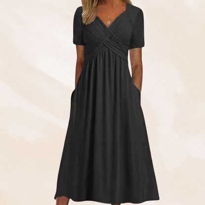 Robe midi trapèze à col en V pour femme