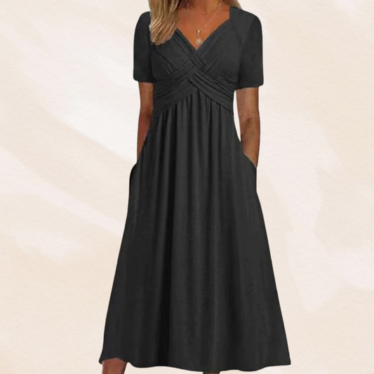 Robe midi trapèze à col en V pour femme