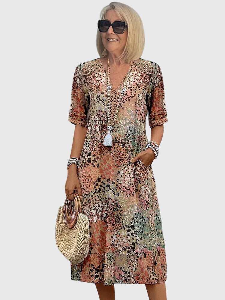 Robe midi trapèze à col en V pour femme