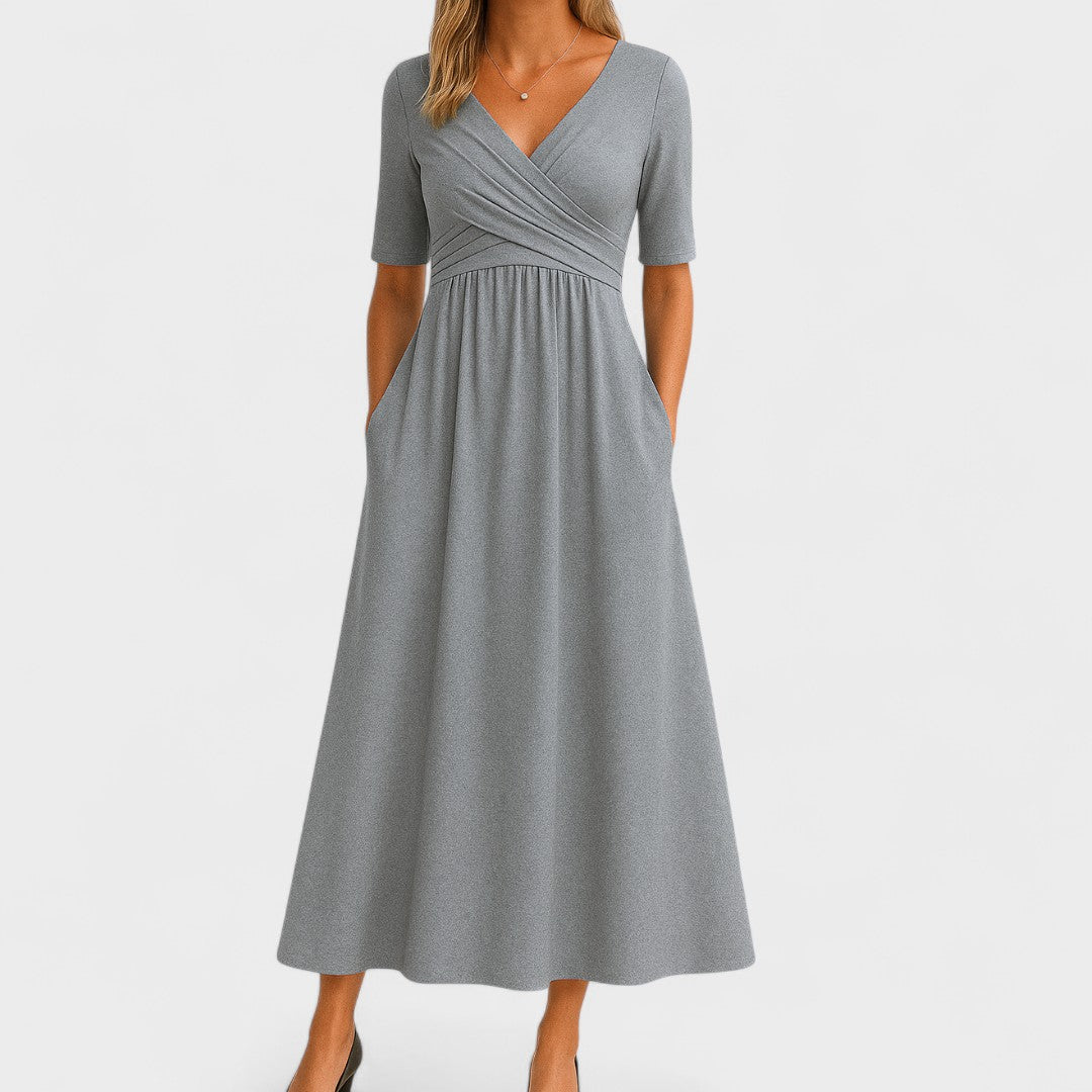 Robe midi trapèze à col en V pour femme