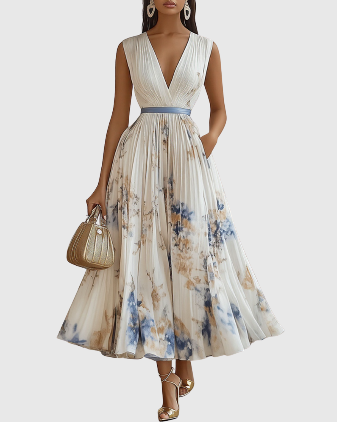 Robe midi trapèze à col en V pour femme