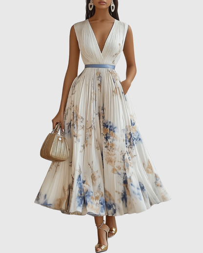 Robe midi trapèze à col en V pour femme