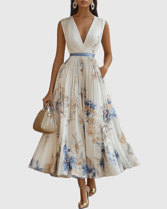 Robe midi trapèze à col en V pour femme
