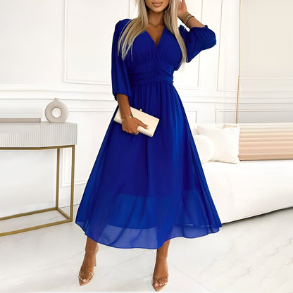 Robe midi trapèze à col en V pour femme
