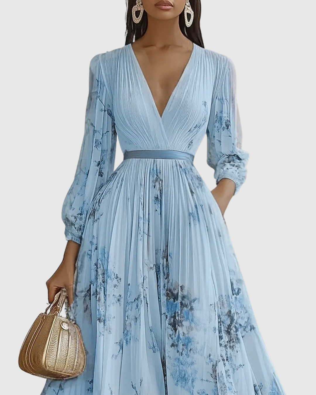 Robe midi trapèze à col en V pour femme