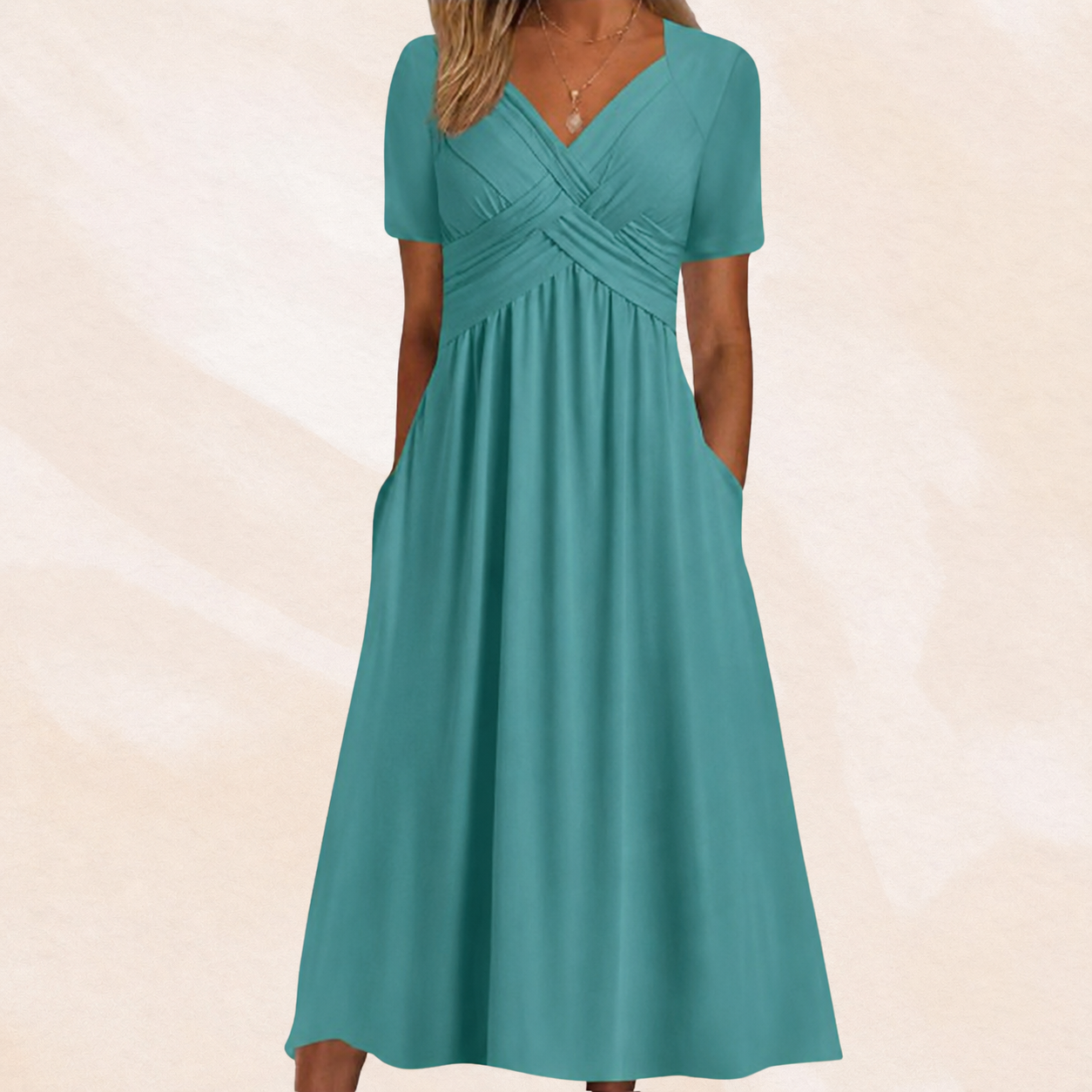 Robe midi trapèze à col en V pour femme