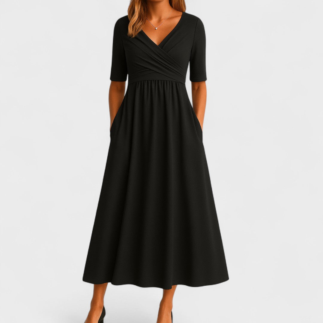 Robe midi trapèze à col en V pour femme