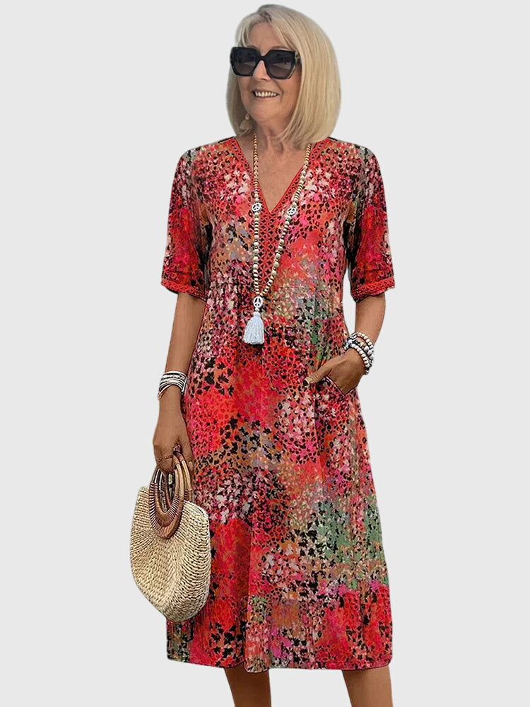 Robe midi trapèze à col en V pour femme