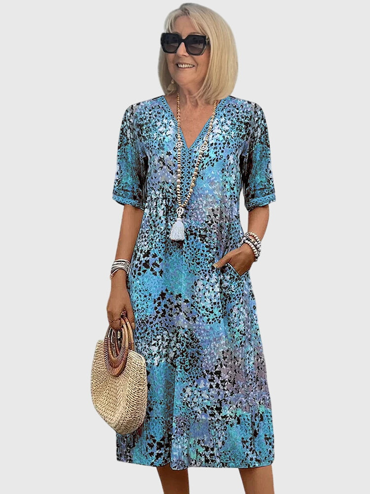 Robe midi trapèze à col en V pour femme