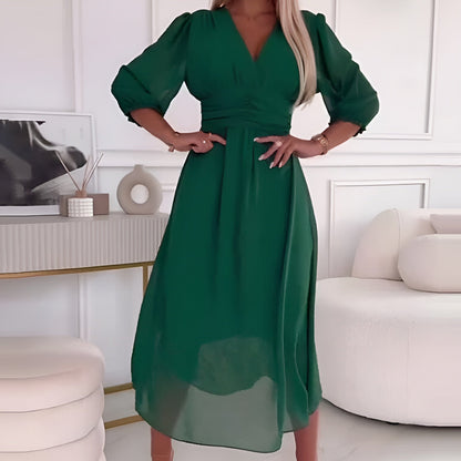 Robe midi trapèze à col en V pour femme