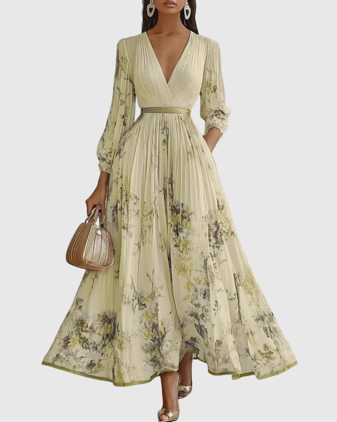 Robe midi trapèze à col en V pour femme