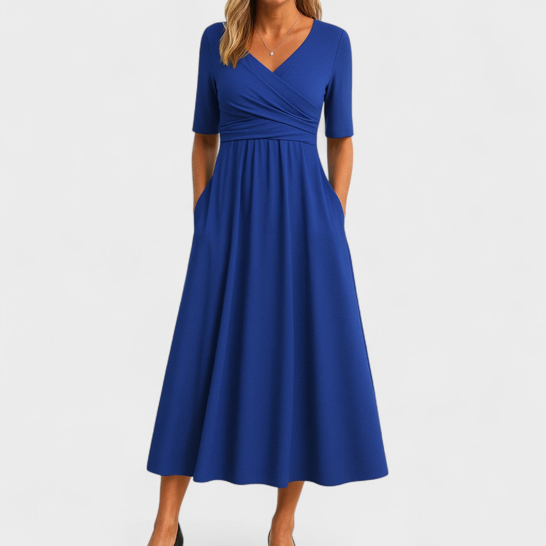 Robe midi trapèze à col en V pour femme