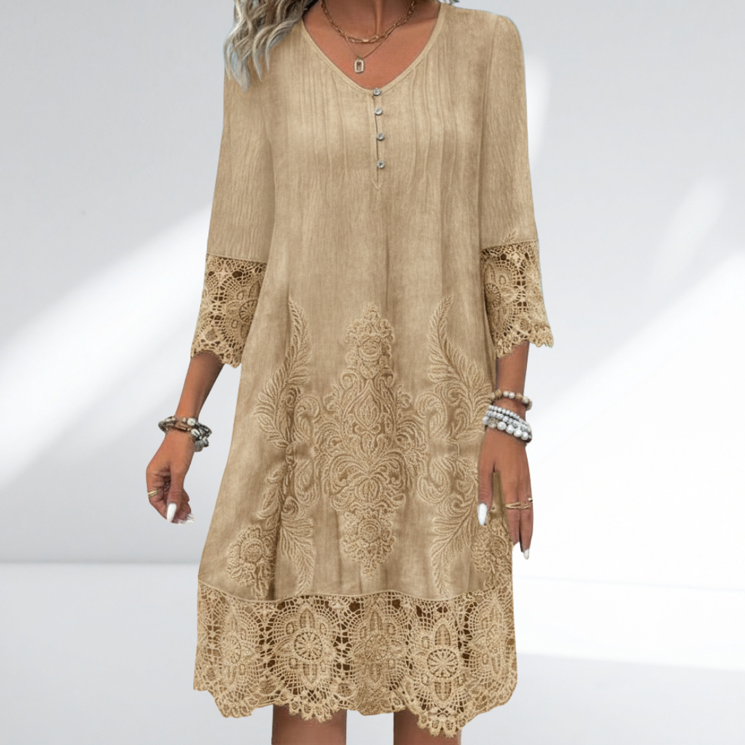 Robe midi trapèze à col en V pour femme