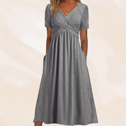 Robe midi trapèze à col en V pour femme