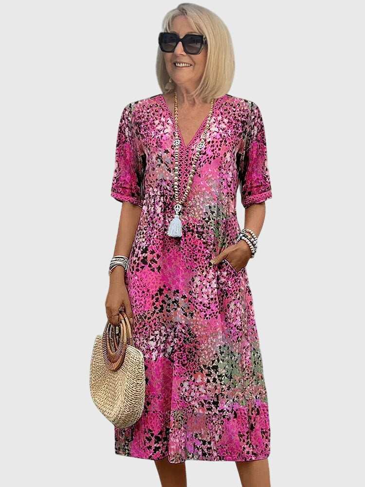 Robe midi trapèze à col en V pour femme