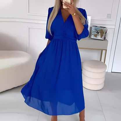Robe midi trapèze à col en V pour femme