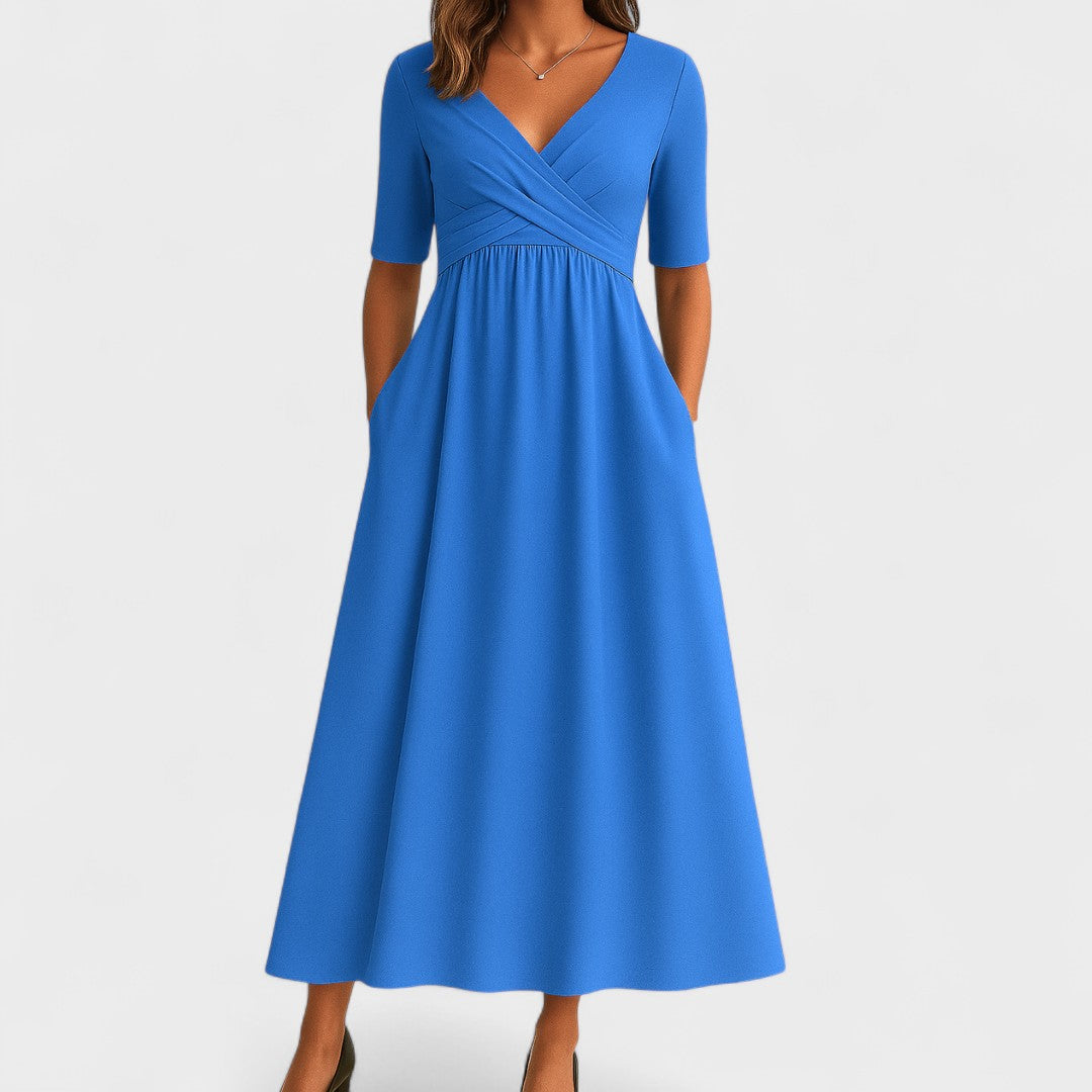 Robe midi trapèze à col en V pour femme