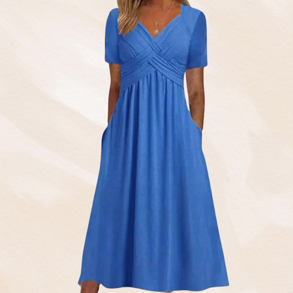 Robe midi trapèze à col en V pour femme