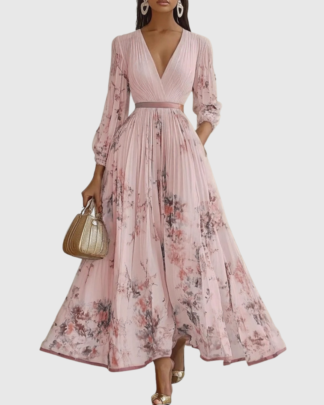 Robe midi trapèze à col en V pour femme