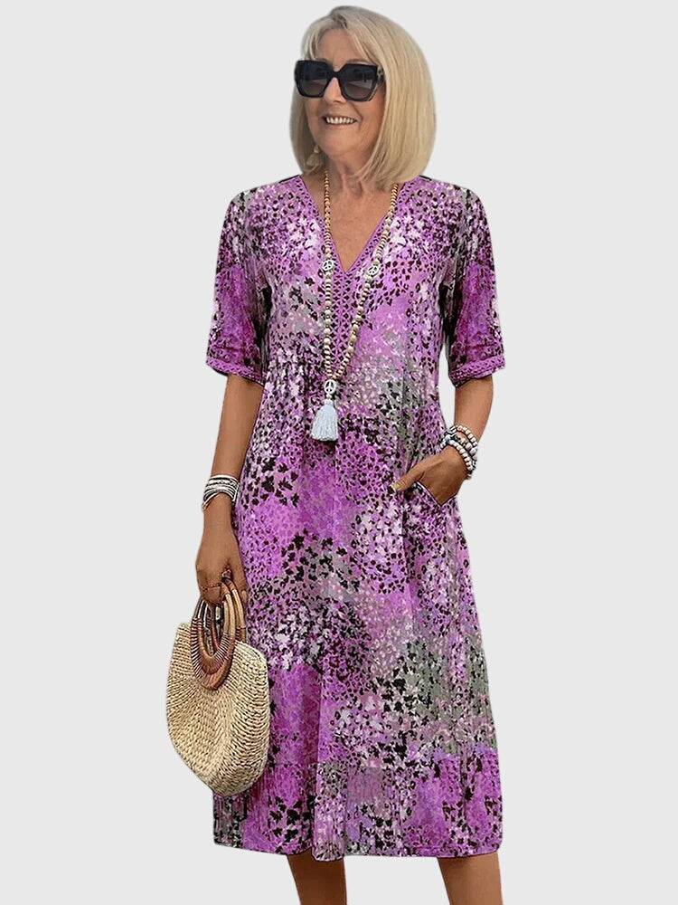 Robe midi trapèze à col en V pour femme