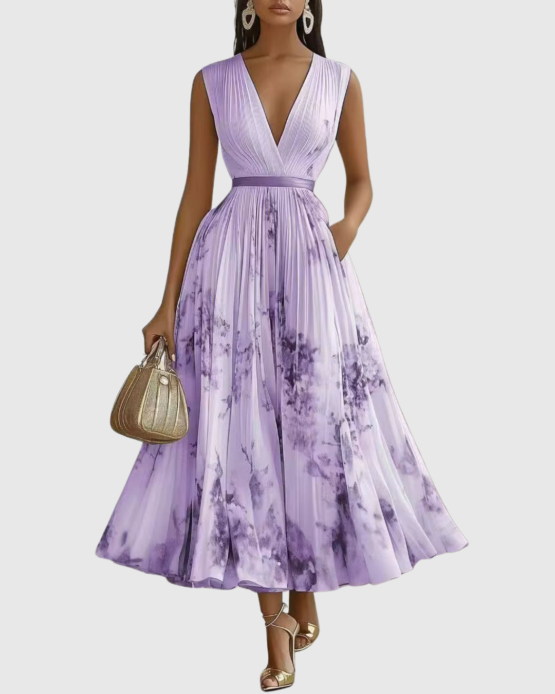 Robe midi trapèze à col en V pour femme