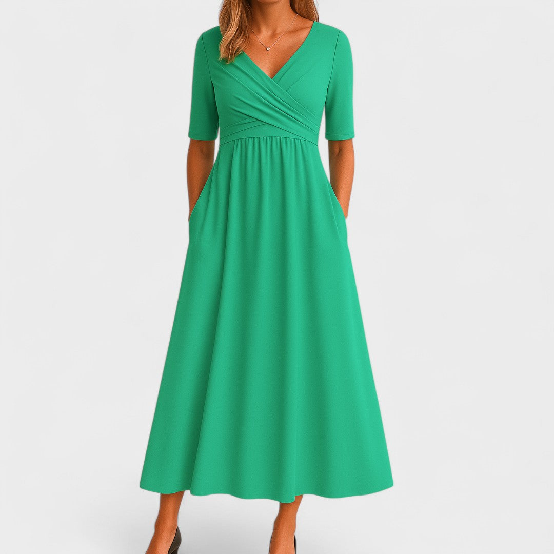 Robe midi trapèze à col en V pour femme