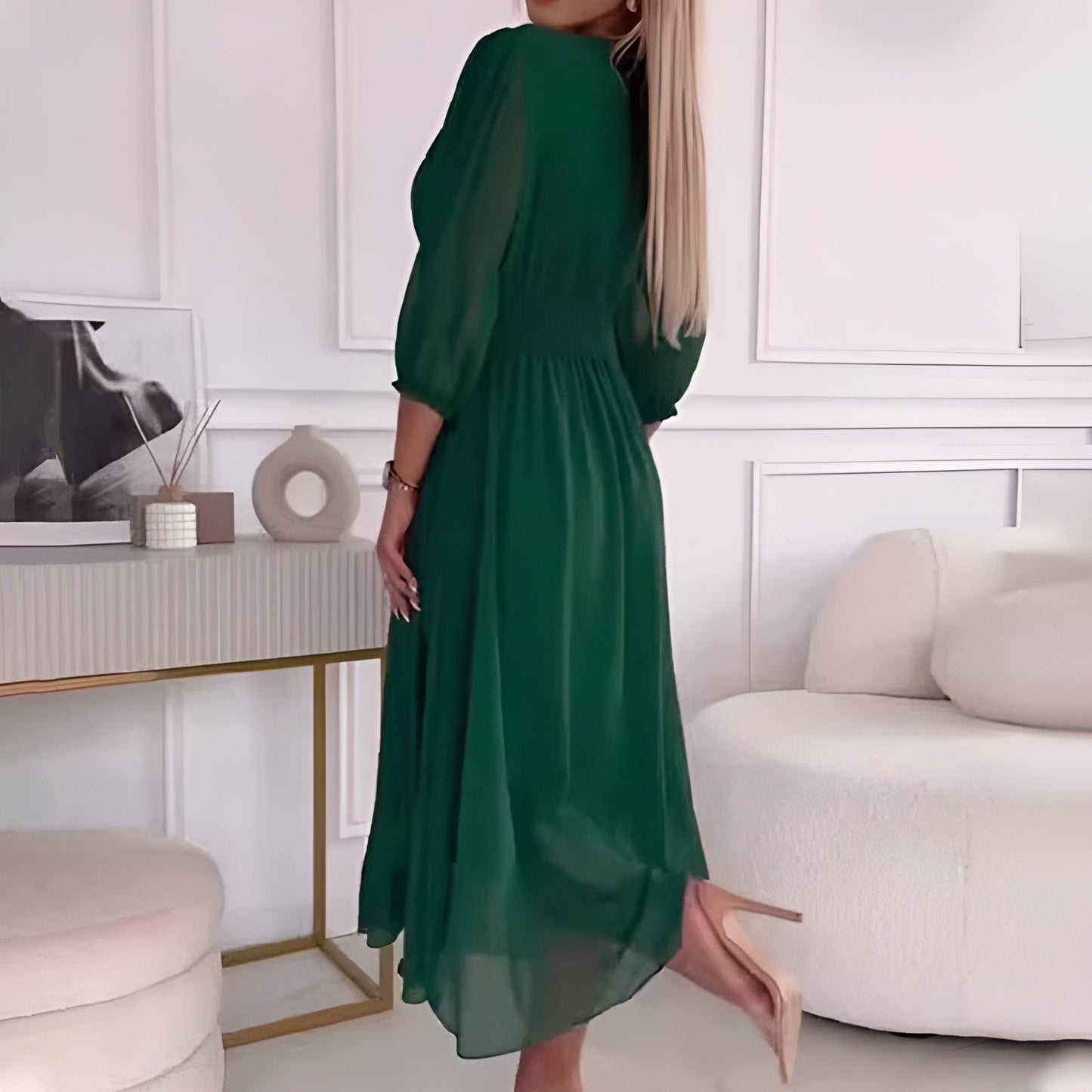 Robe midi trapèze à col en V pour femme