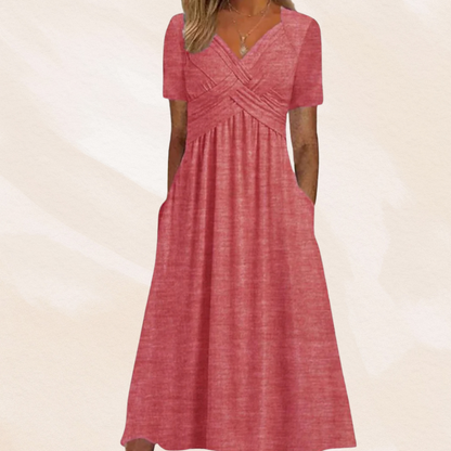Robe midi trapèze à col en V pour femme
