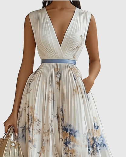 Robe midi trapèze à col en V pour femme