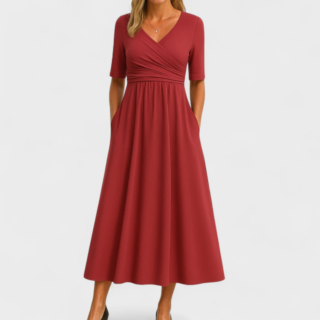 Robe midi trapèze à col en V pour femme