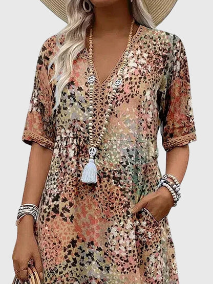 Robe midi trapèze à col en V pour femme