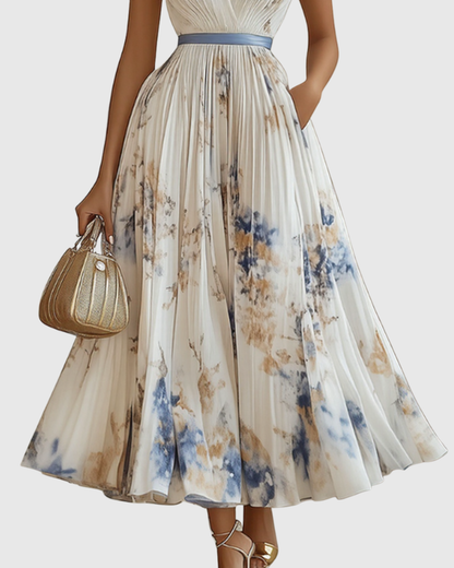 Robe midi trapèze à col en V pour femme