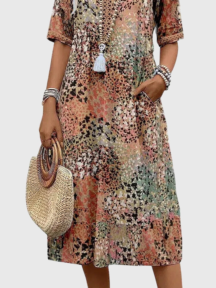 Robe midi trapèze à col en V pour femme
