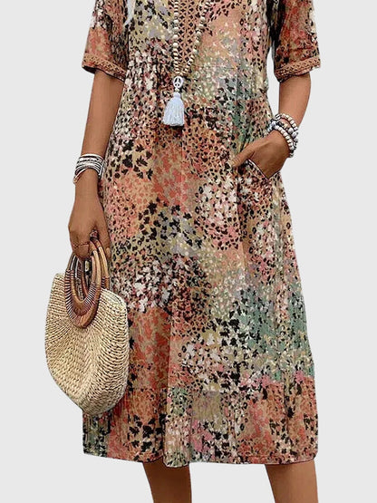 Robe midi trapèze à col en V pour femme