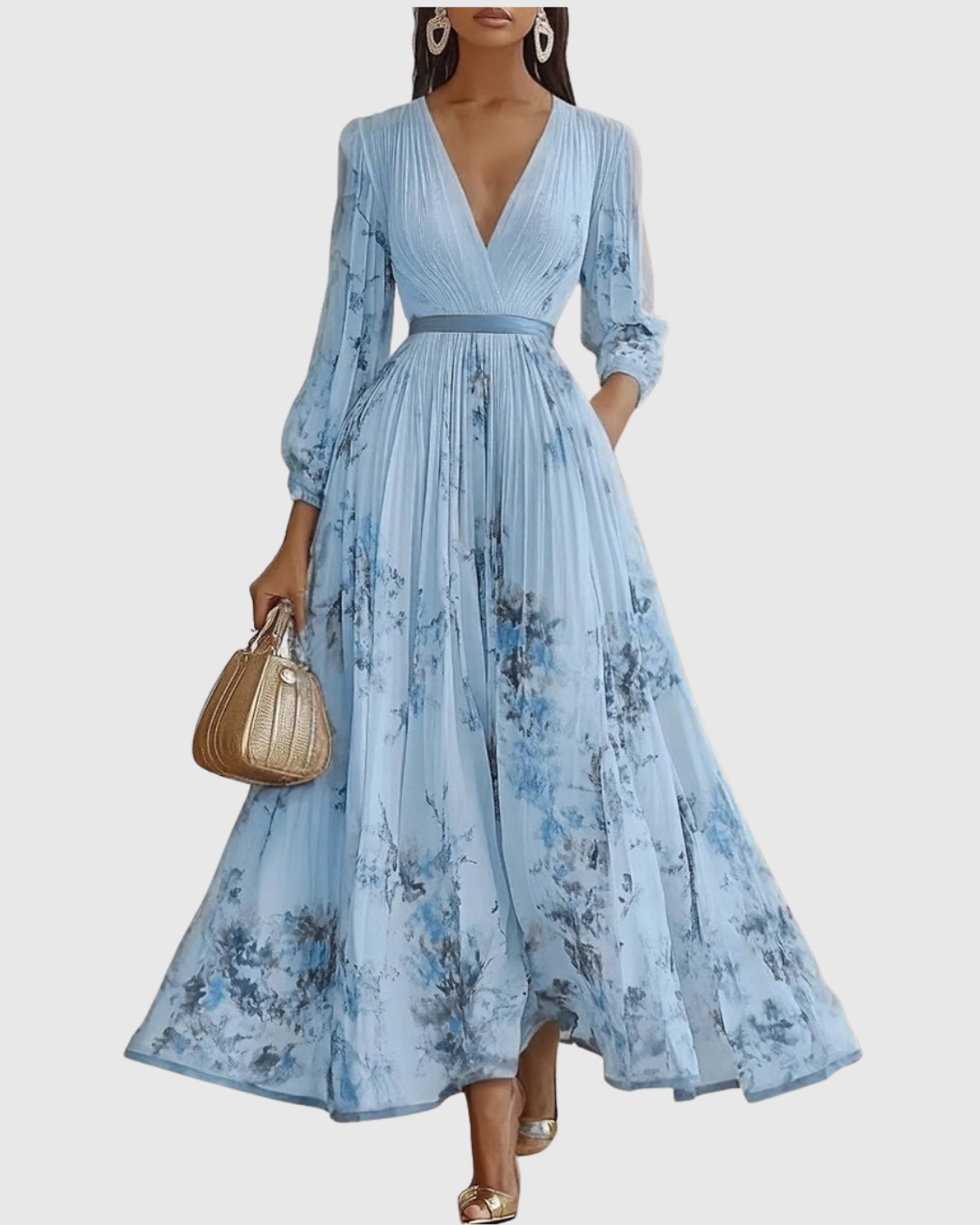 Robe midi trapèze à col en V pour femme