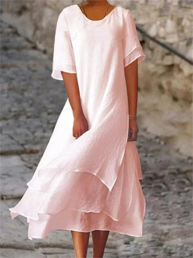 Robe midi trapèze à étages pour femme
