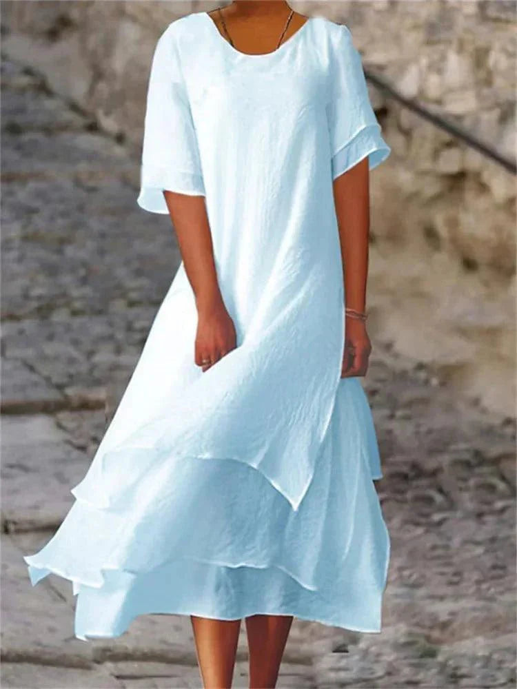 Robe midi trapèze à étages pour femme