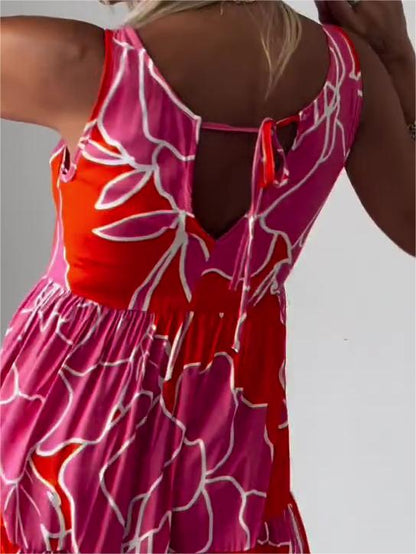 Robe midi trapèze à fleurs sans manches femme