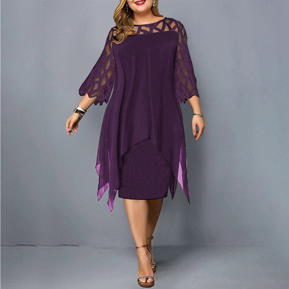 Robe midi trapèze à manches 3/4 pour femme